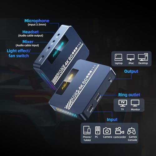 Appareil de capture vidéo HDMI ACASIS 4K60 véritable avec VRR pour Xbox