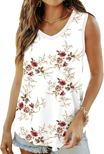 KISSMODA Womens Flora Print Tank Tops Ribbed Summer Shirt Sleeveless Summer Casual Women Blouses(S-3XL)