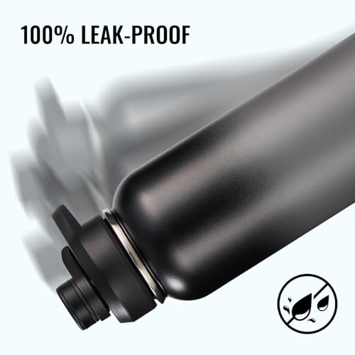 Image of Fijinhom Insulated Water Bottle with Handle, 304 Stainless Steel Water Bottles with Wide Mouth, Double Wall Vacuum Sports Water Bottle, BPA Free, Keep Cold and Hot, 32 Ounces Black /Gray