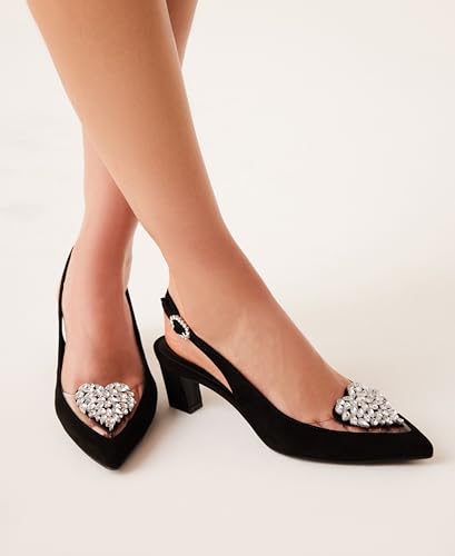 Anne Klein Womens Inviting Embellished Faux Suede Slingback Heels4