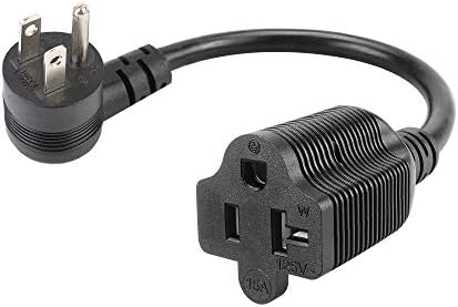 1-Foot Down Angle 15 Amp Household AC Plug to 20 Amp T Blade Adapter Cable，14AWG 1-Foot 20 to 15 Amp Adapter Cord Nema 5-15P to 5-15R/5-20R 20Amp Comb AC Power Cord,15a to 20a Adapter Black