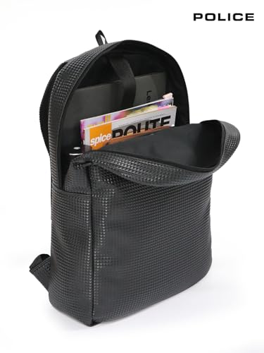 Image of POLICE Black Medium Size 20Ltr Leather Backpack for Men & Women