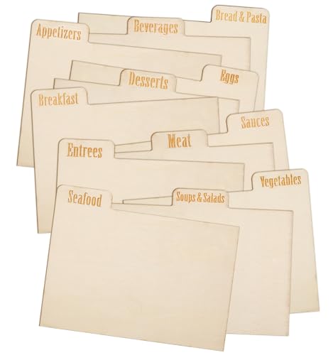 12-Piece Real Wood Recipe Card Dividers, 4"x6" for Recipe Box Organization, Categorized by Specialty, Storage Sorter for Home, Kitchen, Office