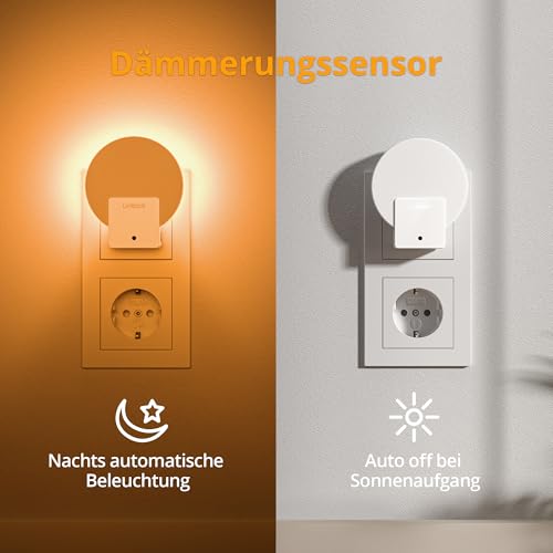 Lyridz Hinterleuchtete Nachtlicht Steckdose mit Dämmerungssensor, Bernstein – Ansicht 3