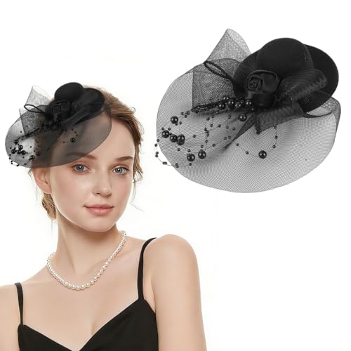 Zibuyu Black Fascinator Hat Flower Hair Clip with Mesh and Feathe...