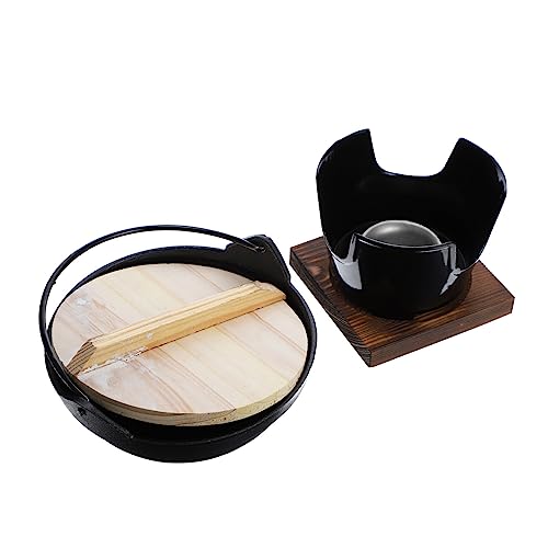 Cabilock 1 Set Outdoor Cast Sukiyaki Pot Cooking Pot with Base for Camping Hiking and Picnics for Stews Soups and Ramen