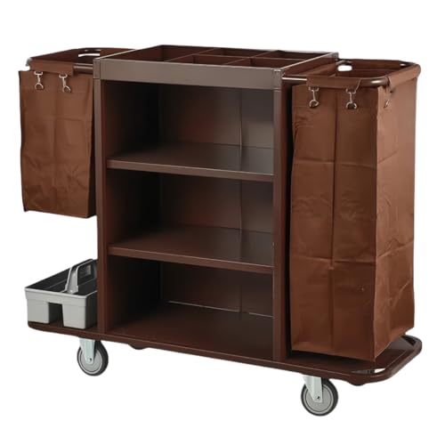 Cleaning Trolley, Industrial Multifunctional Hotel Cart, with 3-Tier Shelves, Tool Basket & Large Storage Bags, Silent Wheels, Modular Utility Cart,Regular Cloth Bag