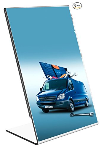 (6 Pack) 4" x 6" Clear Acrylic Slant Back Ad/Sign Holder, Plastic Slanted Picture/Photo Frame