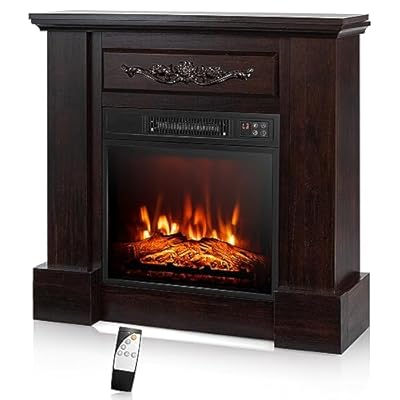 GOFLAME Electric Fireplace with Mantel, 1400W Freestanding Mantel Fireplace Heater with Remote Control, 3 Flame Brightness, Thermostat, 6H Timer, Overheat Protection, CSA Certified (Brown)