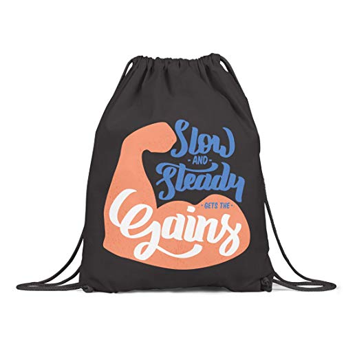 BLAK TEE Slow and Steady Gets the Gains Organic Cotton Drawstring Gym Bag Black