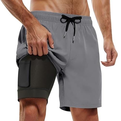 Genérico Bañador para Hombre con Forro de compresión y, Pantalones Cortos, Traje de baño con Bolsillos (Grey, XXXXL)