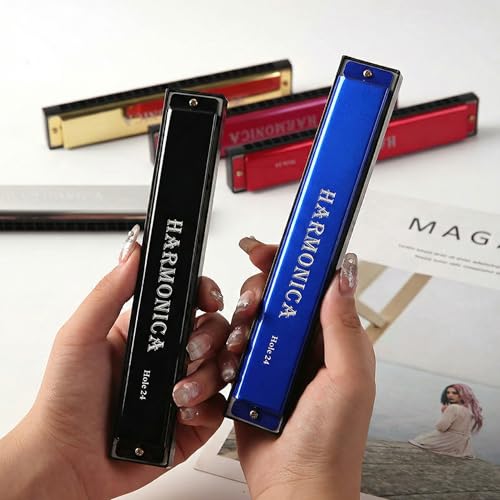 Image of Harmonica Key of C Major Polyphonic Mouth Organ Professional Musical Instrument for Beginners Students and Adults Perfect for Blues Folk Jazz Pop with Stainless Steel Cover (24 Hole)