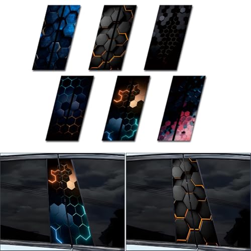 Image of 2pcs 3D Honeycomb Graphics Vinyl Car Stickers, Waterproof Sun Protection Scratch Cover B-Pillar Stickers, Personalized DIY Vehicle Door Pillar, Long-Lasting Decor Auto Accessory (Multicolor)