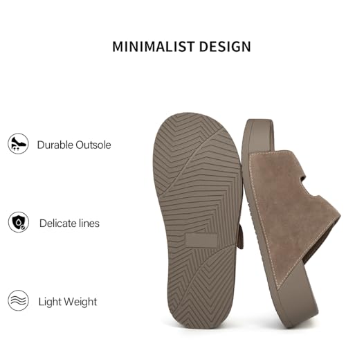 Image of Platform Sandals Women Genuine Leather Slip-on Beach Slide Buckle Comfortable Sandals with Memory Foam Soft Lining and Open Toe Low Wedges