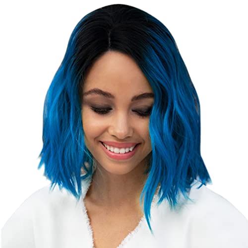 ONEUSTAR Short Wavy Bob Wig Blue Wig for Women