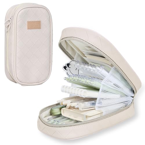 Image of Kaluofan Pencil Case, Large Capacity Pencil Pouch, Extra Big Pencil Bag with 6 Compartments Pencil Case Pouch, Portable Pencil Case Pouch Holder Box Organizer Cosmetic Bag(White)