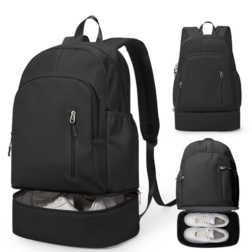 VENATIN Gym Rucksack damen Sportrucksack mit Schuhfach und Nasstasche,Wasserdichter Freizeitrucksack Sportrucksack Sporttasche für Schwimmen Yoga,Handgepäckrucksack Reise-Laptop-Rucksack,Schwarz