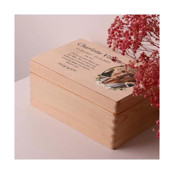 LAUBLUST Trauer Erinnerungsbox - Trauerkiste Personalisiert mit Name, Wunschtext oder Foto | Erinnerungsbox Verstorbene - Holzkiste Natur, FSC® – Bild 5