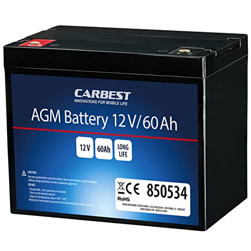 Carbest Deep-Cycle AGM Power Line Batterie 60Ah Servicebatterie für Reisemobile Camper Camping Solarbatterie