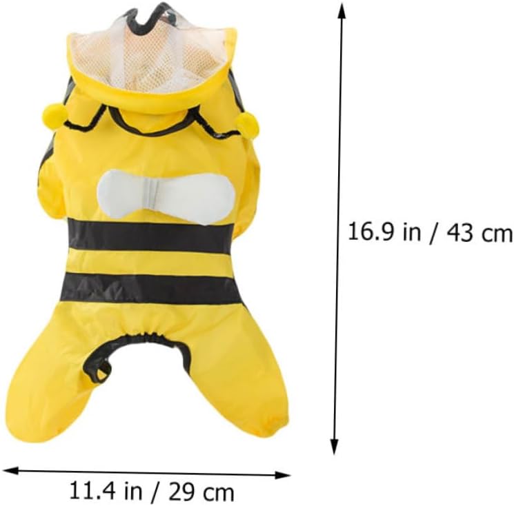 Cabilock Stylish Puppy Bee Shaped Dog Raincoat Waterproof Hooded Pet Rain Gear for Small to Medium Dogs Four-Legged Slicker Suitable for Outdoor Walks
