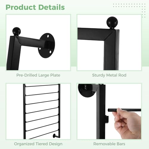 Image of BATTIPAW Ribbon Storage Organizer,27.6-inch Width Wall Mounted Ribbon Holder Rack,7 Tier Large Capacity Black Metal Ribbon Storage for Craft Room,Flower Shop,Cake Shop,Gift Wrapping Paper