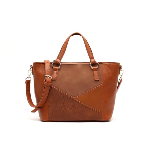 MISAKO Ofeli-1 bolso tote mediano con asa bandolera extraíble y estampado patchwork Mujer - Ofeli-1 Camel 21x32x12 cm