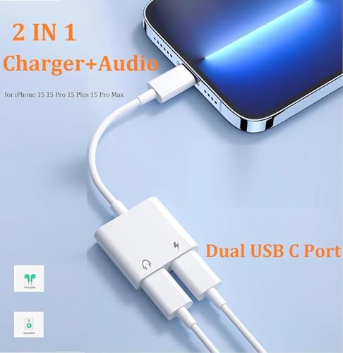 Image of [Apple MFi Certified] iPhone Dual USB C Headphone and Charger Adapter | 5 Pack USB Type C to Aux Audio + Charge Dongle Adapter for Apple iPhone 17 /17 Pro /17 Pro Max /Air /16 /16 Pro Max /15 /15 Pro Max