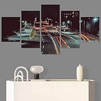 SIGNWIN 5 Panel Canvas Wall Art Road Lights for Home Decorations Ready to Hang - 60