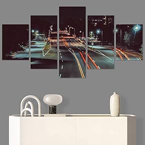 SIGNWIN 5 Panel Canvas Wall Art Road Lights...