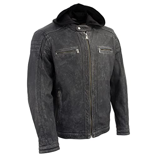 Image of Milwaukee Leather Vintage SFM1802 Men's Black Nubuck Leather Motorcycle Style Fashion Leather Jacket with Hoodie