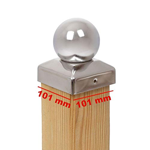2 x PFOSTENKAPPE KUGEL EDELSTAHL 101 x 101 MM