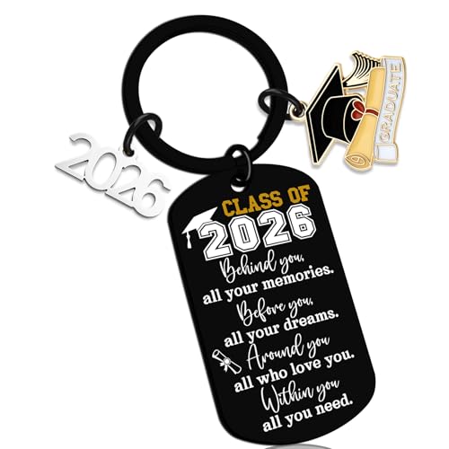AOBIURV 2026 Graduation Gifts For Her Him Senior Class Of 2026 Keychian Gift College Gifts For Girls High School Inspirational Gift Teen Boy Girls Grad Present Senior High College Keyring Necklace