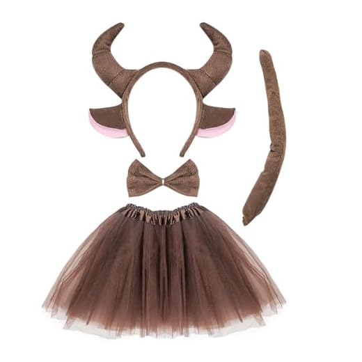 SKHAOVS Disfraz de Toro para niño y niña Accesorios para Disfraz de Toro, Kit de Disfraces de Animales, Orejas Diadema Cola de lazo Tutu, para Carnaval Fiesta Temática Halloween (Marrón)