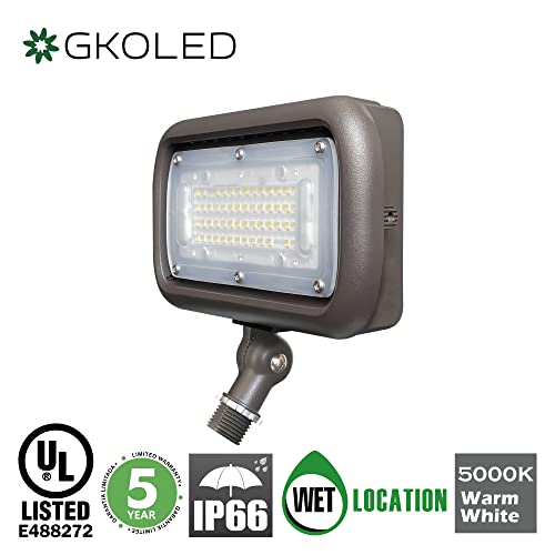 Gkoled 45W Outdoor Security Led Flood Lights 120-277V, Waterproof, 150W Psmh Equivalent, 5400 Lumens, 5000K Daylight White, 70Cri, Ul-Listed, 1/2" Adjustable Knuckle Mount, 5 Years Warranty #TOP2