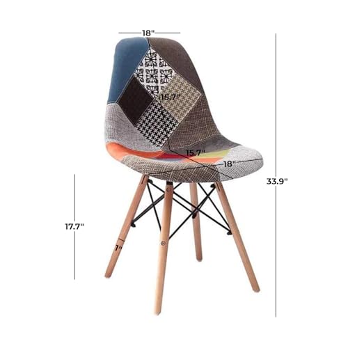 Image of My Art Design - Set of 2 Multicolor Modern Upholstered Style Accent Chair Patchwork Multi-Pattern Natural Wood Leg Set of 2 Chairs