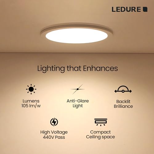 Image of LEDURE Halo 10W Slim Round LED Ceiling Downlight, Recessed Mount Light, Cool White, Indoor Lighting (Pack of 1)