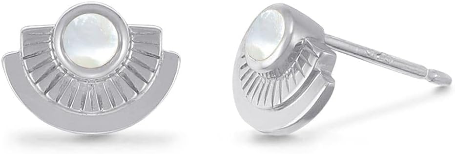 Boma Jewelry Sterling Silver White Mother of Pearl Fan Stud Earrings