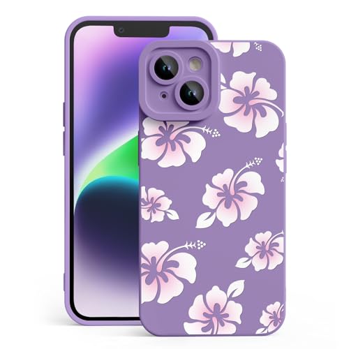 CASBST Case Compatible with iPhone 14, Cute Pretty Print Protective Silicone Case for Girls Women, Ultra-Thin Shockproof Soft Girly Phone Cover for iPhone 14 - Light Pink Hibiscus by CASBST - Used condition - US$7.18
