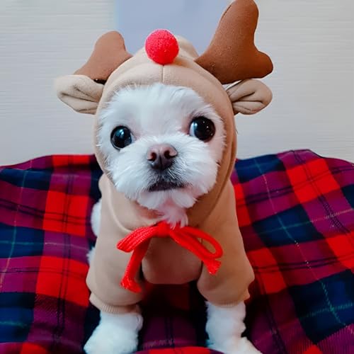 FYJCXCMP Hunde Weihnachtskostüm, Haustier-Elch-Kostüm, Niedliche Weihnachtskleidung, Hoodie für Hunde, Elch-Design (XL)