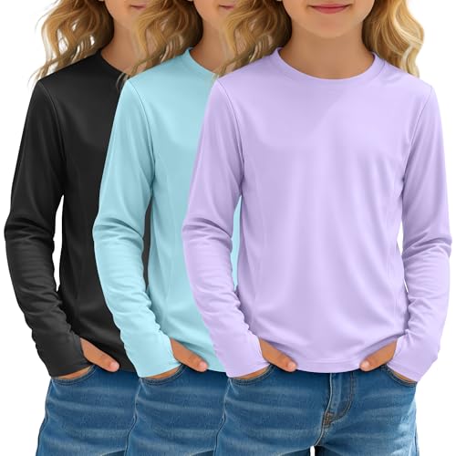 Image of 3 Pack Girls' Rash Guard Swim Long Sleeve Shirt UPF 50+ UV Sun Protection Quick Dry Tee with Thumb Holes 5-14Y