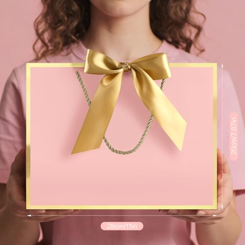Image of JMANNI Gift Bags with Handles, 11 inch Small Gift Bags with Tissue Paper | 2 Pcs Pink Bags, 4 Tissue Paper and 2 Cards, for Baby Shower, Wedding Bridal Shower, Birthday Party