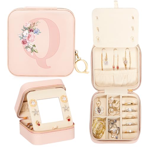 Enthralite Estojo de joias de viagem A-Z Presentes personalizados - Essenciais de viagem para mulheres - Caixa de joias para meninas - Organizador de joias de viagem para colares brincos - presentes