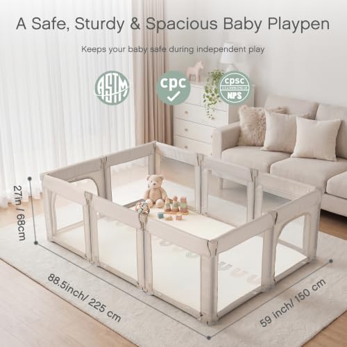 Image of Doradotey 10 Panel Foldable Baby Playpen for Toddlers 1-3, Adjustable Shape Large Indoor Playard, No Tools Assembly, 360 Breathable Mesh, Separate Washable Panels Safety Fence,Grey