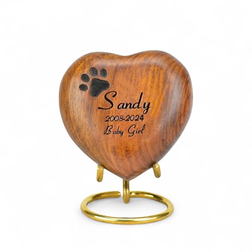 Personalization Urn for Dogs, Pet Cremation Urn, Wooden Heart Shape Custom Engraved Urn for Pets, Dogs, Cats, Pet Memorial Keepsake Urn, Brown