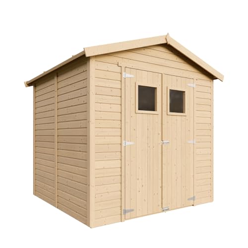 Abri de Jardin en Bois Naturel - Stockage extérieur avec fenêtres H228x222x233 cm/4,2 m² Hangar en Bois Naturel - Atelier Rangement Outils et vélos- TIMBELA M351
