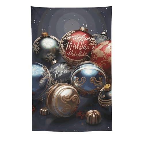 Tapisserie de Noël 152x228 cm avec boules festives pour décoration murale verticale de salon