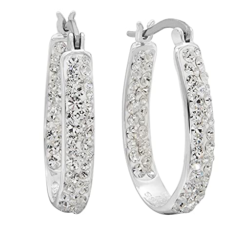 Crystalogy White Crystal Inside Out Oval Hoop Earrings, Silver Plated, 1.2" #TOP8
