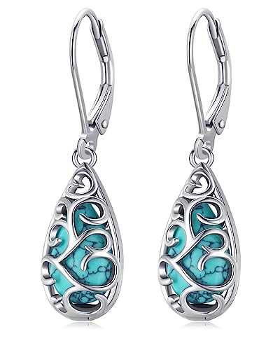 Bdl Filigree Genuine Turquoise Teardrop Leverback Earrings Sterling Silver Dangle Drop Jewelry For Women #TOP7