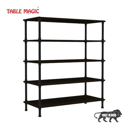 Image of TABLE MAGIC Jazz Shoe Rack Wooden Organizer | 5-Tier Multipurpose Shoes Stand for Home Wooden Shelves with & Steel Frame, Space-Saving Home Organizer, D30 x W60 x H85cm - Wenge