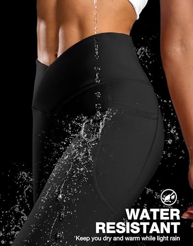 SANTINY Women's Fleece Lined Pants with Pockets Crossover Yoga Pants 28.5"/30.5"/32" Thermal Warm Flare Leggings for Women4